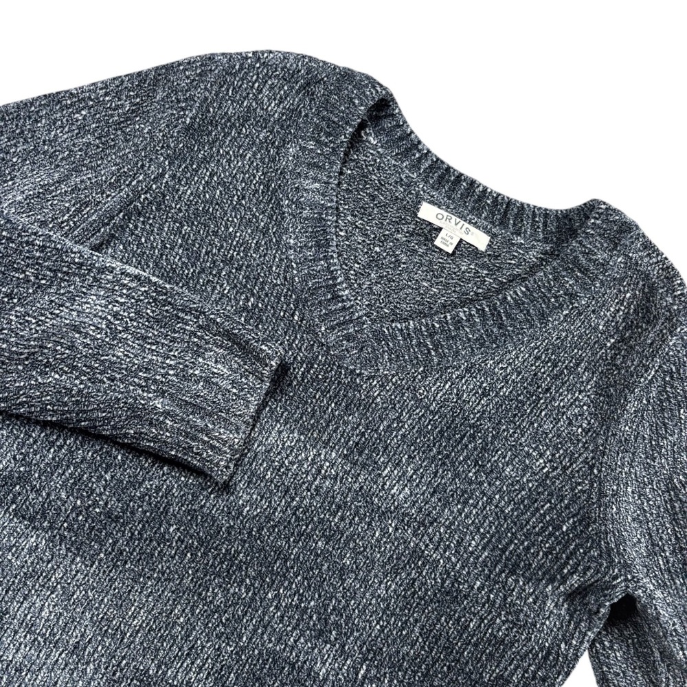 Orvis‎ Womens Blue Marled V-Neck Chenille Soft Knit Sweater sz L NormCore work